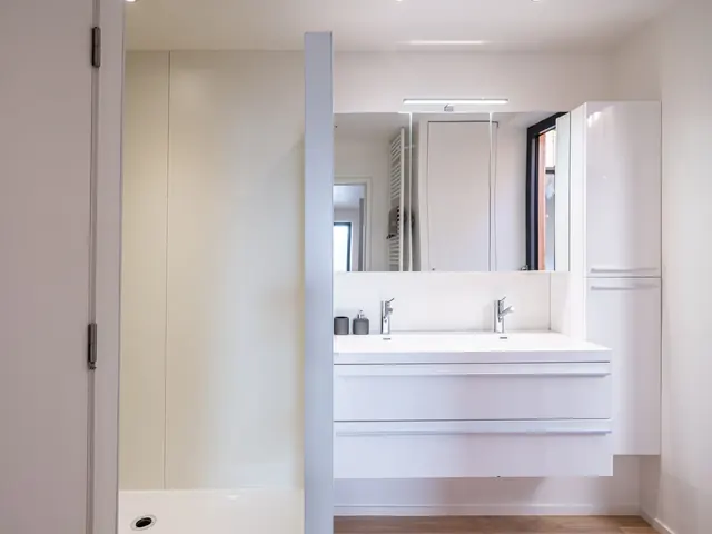 Salle de bain avec double vasque et douche, Camuche Boulenger à Tournai