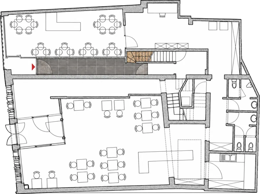 Plan du rez-de-chaussée de la Camuche de Bettignies : entrée indépendante et escalier